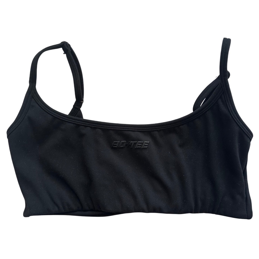 Bo+Tee Womens Black Scoop Neck Sports Bra Adjustable Straps Activewear size S